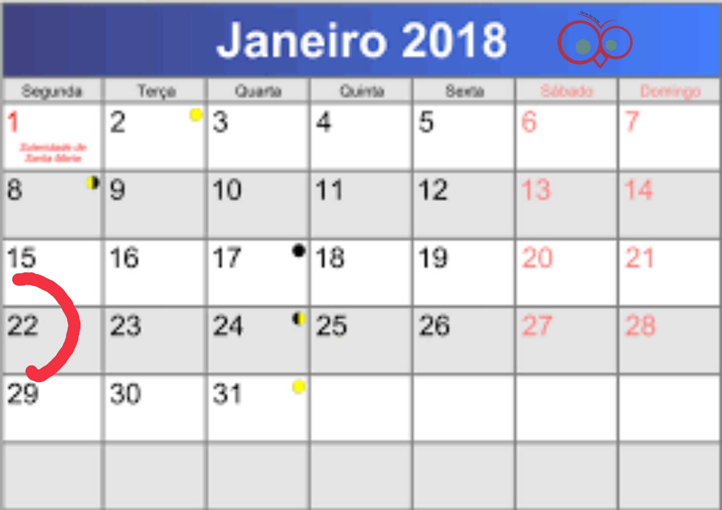 CALENDÁRIO DICAS DA MAIA