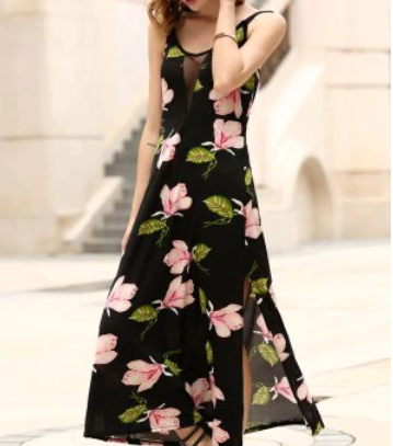 vestido evening básico longo floral invernal