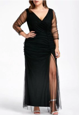 vestido evening transparência plus size