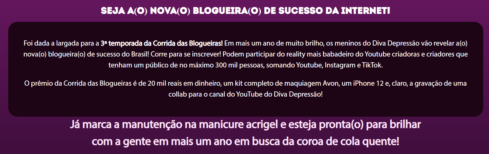 inscrição para corrida das blogueiras terceira temporada